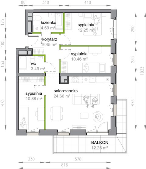 Plan 4 pok. 76m²