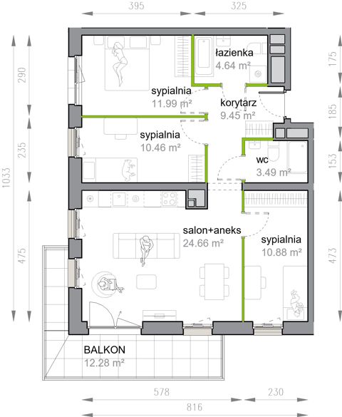 Plan 4 pok. 76m²