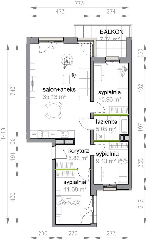 Plan 4 pok. 78m²