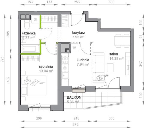 Plan 2 pok. 48m²