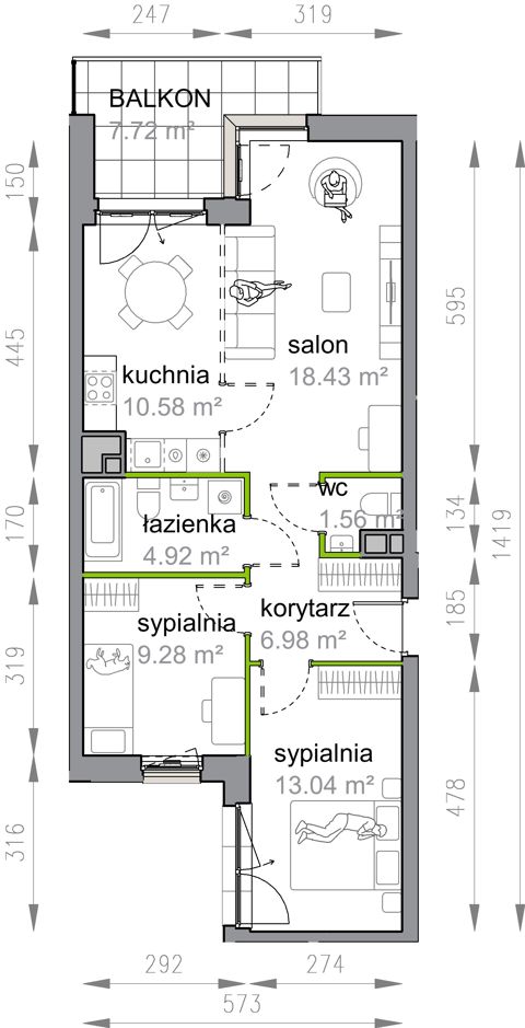 Plan 3 pok. 65m²