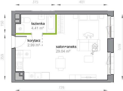 Plan 1 pok. 36m²