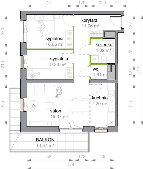 Plan 3 pok. 62m²