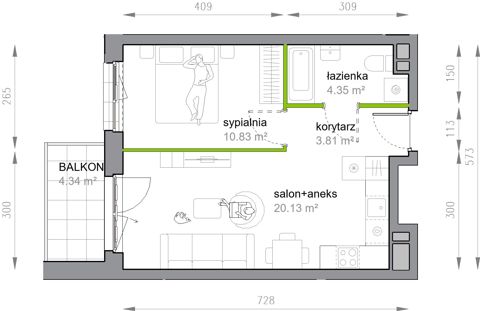 Plan 2 pok. 39m²