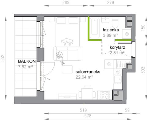 Plan 1 pok. 29m²