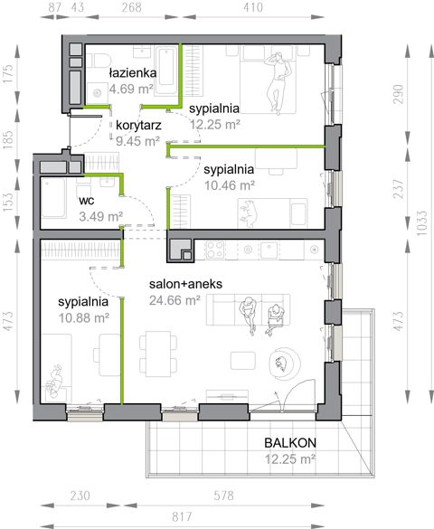 Plan 4 pok. 76m²