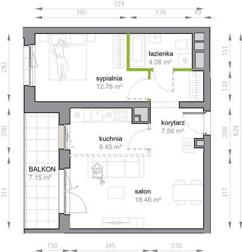Plan 2 pok. 49m²