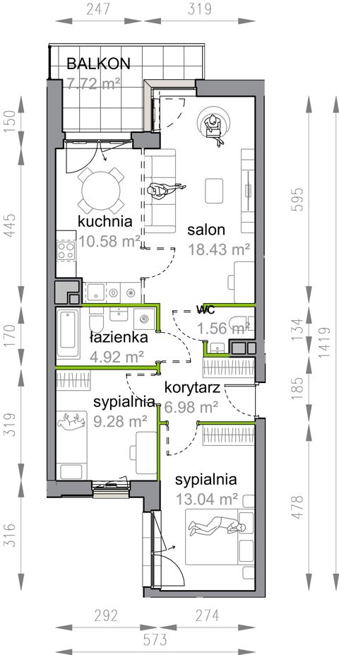 Plan 3 pok. 65m²