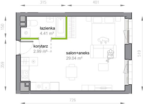 Plan 1 pok. 36m²
