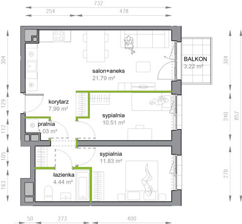Plan 3 pok. 58m²