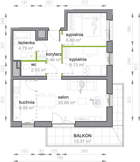 Plan 3 pok. 61m²