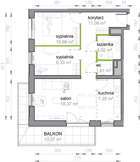 Plan 3 pok. 62m²