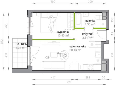 Plan 2 pok. 39m²