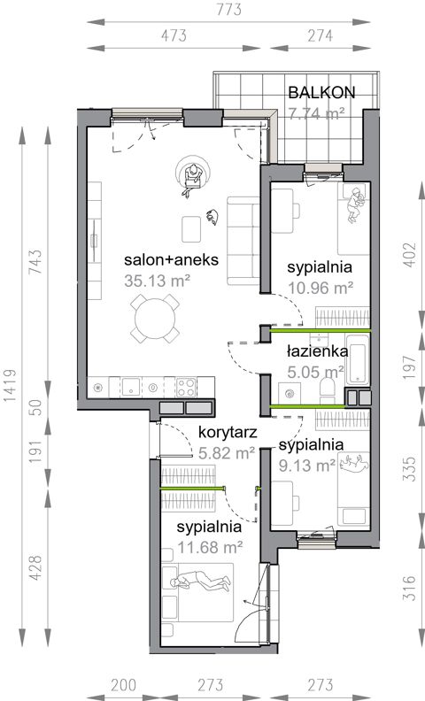 Plan 4 pok. 78m²