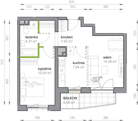 Plan 2 pok. 48m²