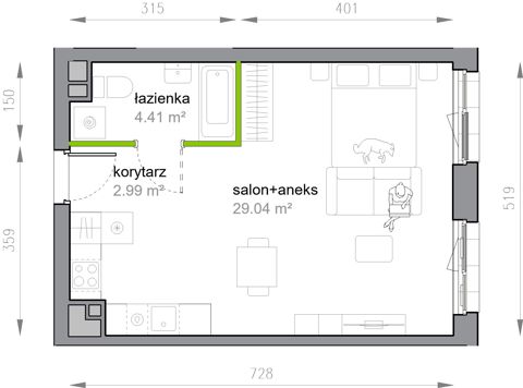 Plan 1 pok. 36m²