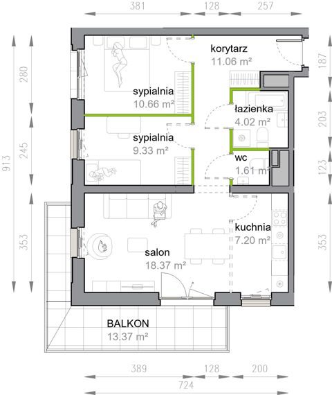 Plan 3 pok. 62m²