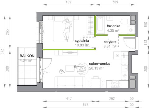 Plan 2 pok. 39m²