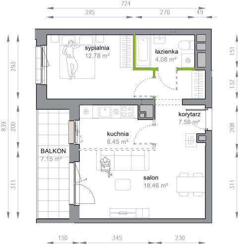 Plan 2 pok. 49m²