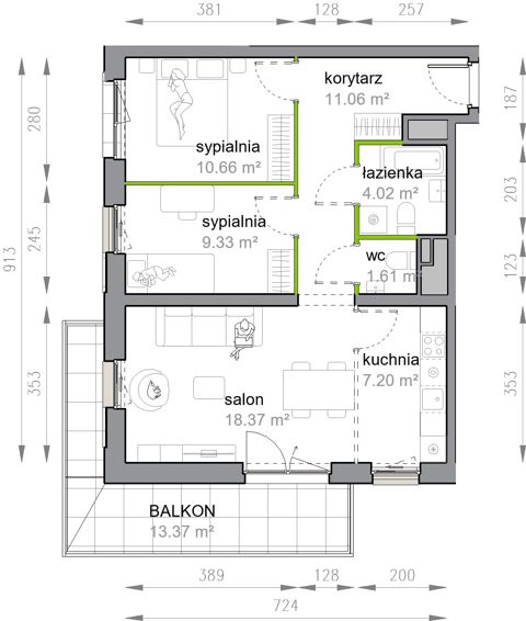 Plan 3 pok. 62m²