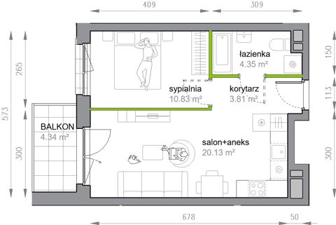 Plan 2 pok. 39m²