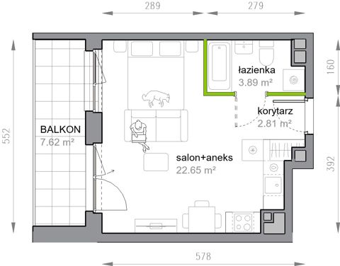 Plan 1 pok. 29m²