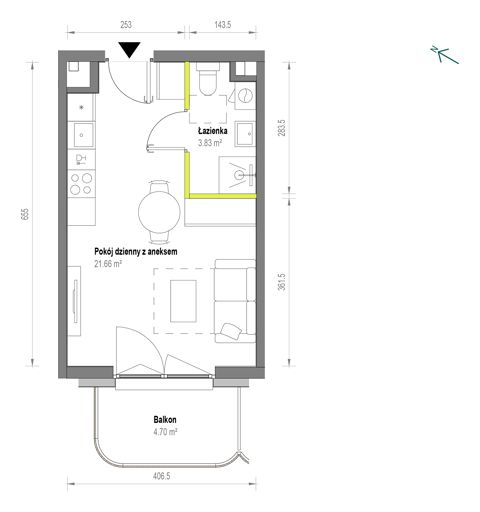 Plan 1 pok. 25m²