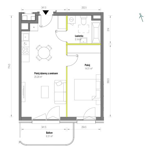 Plan 2 pok. 44m²