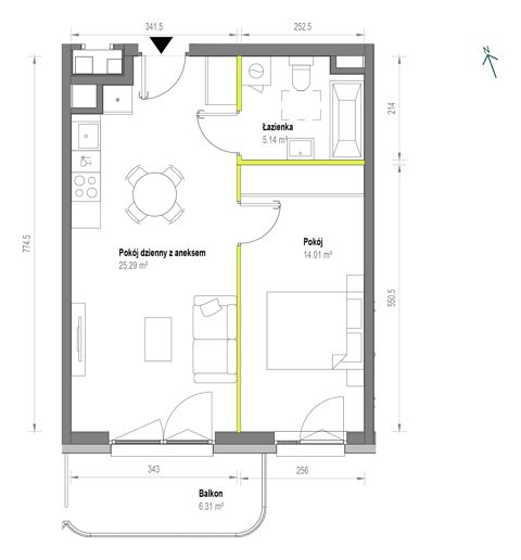 Plan 2 pok. 44m²