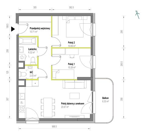 Plan 3 pok. 62m²