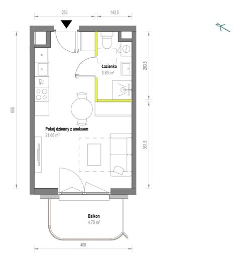 Plan 1 pok. 25m²