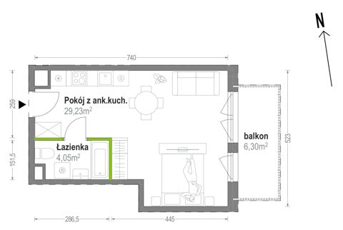 Plan 1 pok. 33m²