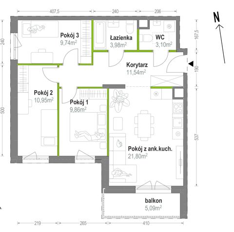 Plan 4 pok. 71m²