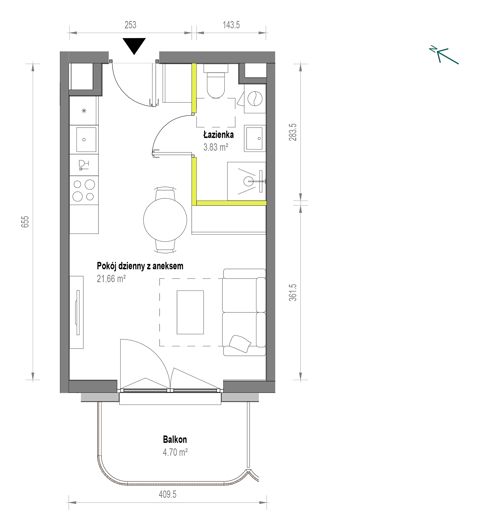 Plan 1 pok. 25m²