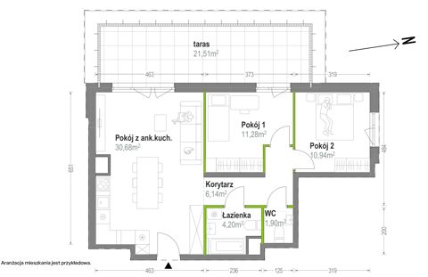 Plan 3 pok. 65m²
