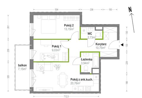 Plan 3 pok. 60m²
