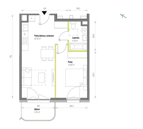 Plan 2 pok. 43m²