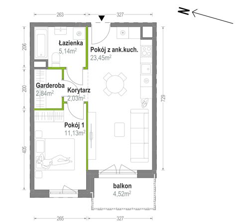 Plan 2 pok. 45m²
