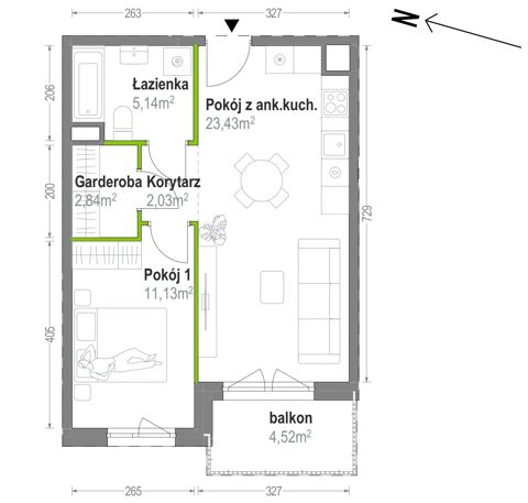 Plan 2 pok. 45m²