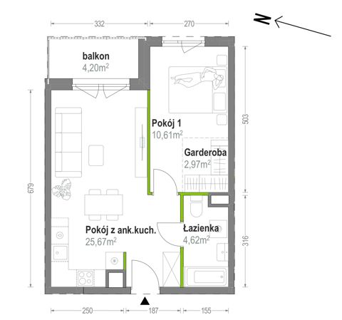Plan 2 pok. 44m²
