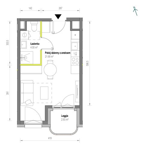 Plan 1 pok. 26m²