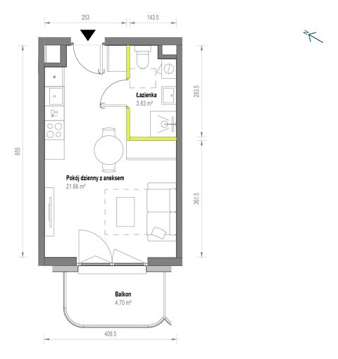 Plan 1 pok. 25m²