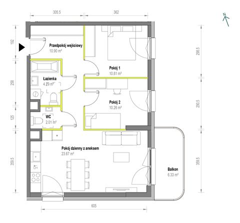 Plan 3 pok. 62m²