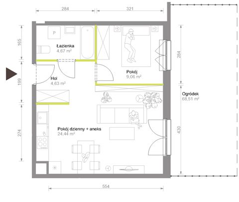 Plan 2 pok. 43m²