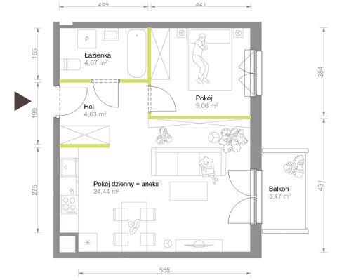 Plan 2 pok. 43m²