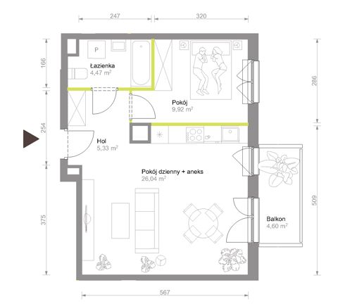 Plan 2 pok. 46m²