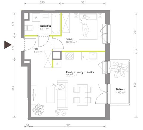 Plan 2 pok. 45m²
