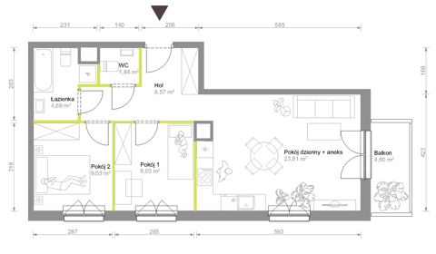 Plan 3 pok. 57m²