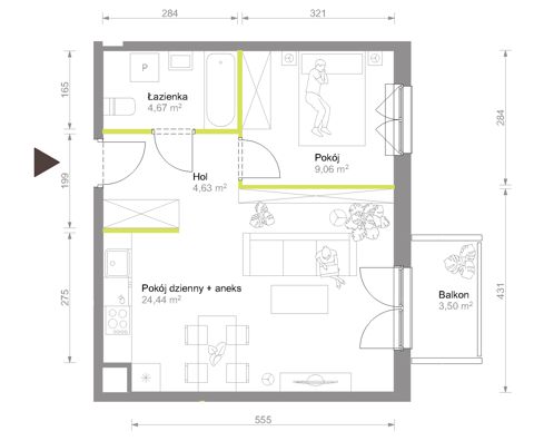 Plan 2 pok. 43m²