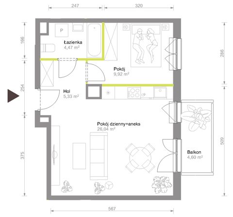 Plan 2 pok. 46m²